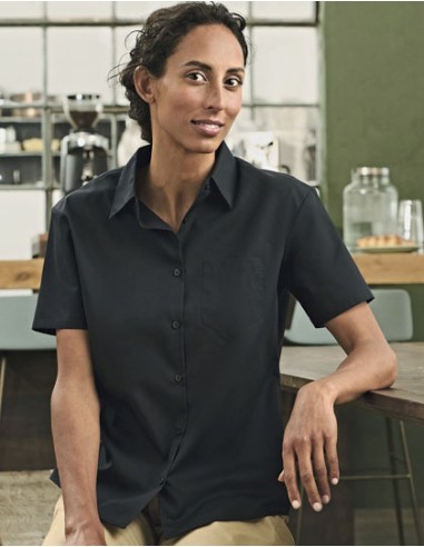 RUS-0R935F0-Ladies' Short Sleeve Classic Polycotton Poplin Shirt